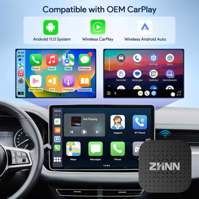 Caixa de Vídeo Multimídia Carplay AI Box ZHNN com Android 11 para